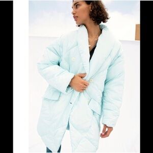 Free People Ella Puffer Coat Puffa Jacket Icy Blue Sz L‎